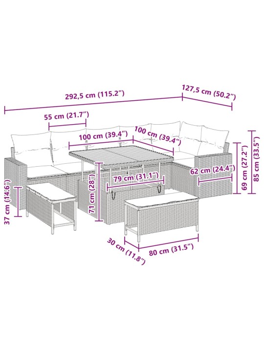 Aia diivanikomplekt 9 tk hall polürotang