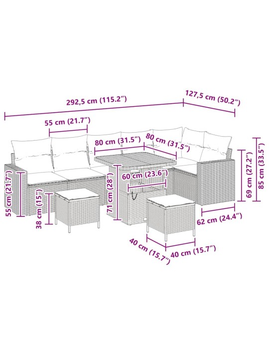 Aia diivanikomplekt 9 tk hall polürotang