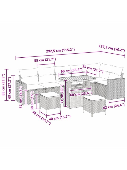 Aia diivanikomplekt 9 tk hall polürotang