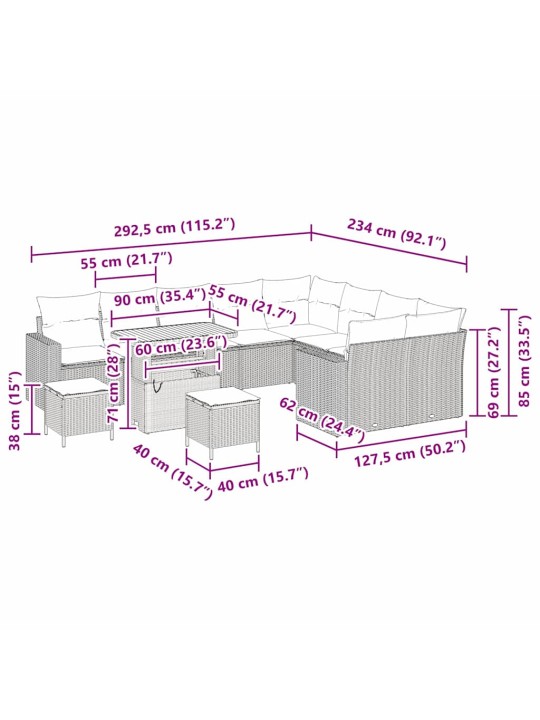 Aia diivanikomplekt 12 tk hall polürotang