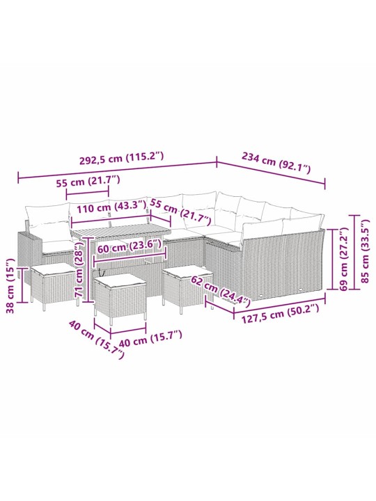 Aia diivanikomplekt 13 tk hall polürotang