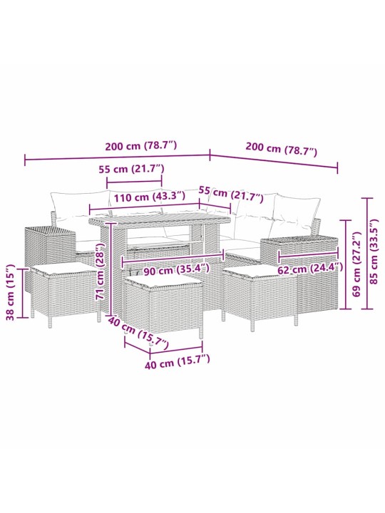 Aia diivanikomplekt 9 tk hall polürotang
