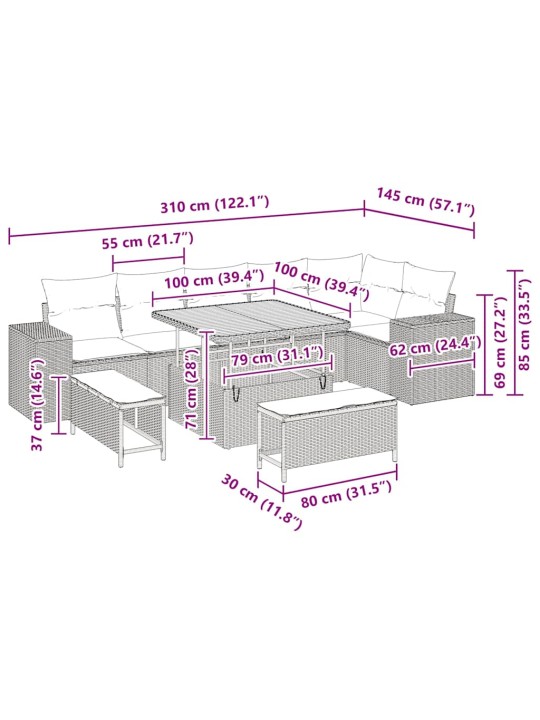 Aia diivanikomplekt 9 tk hall polürotang