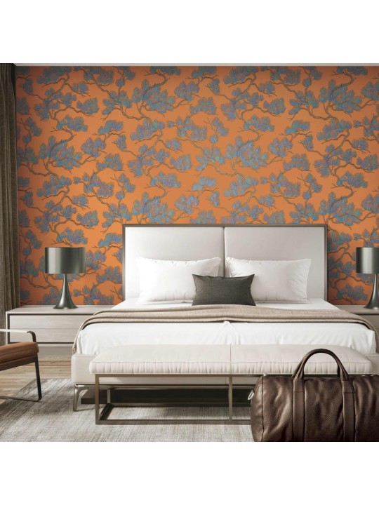 Dutch wallcoverings tapeet, männipuu, sinine ja oranž