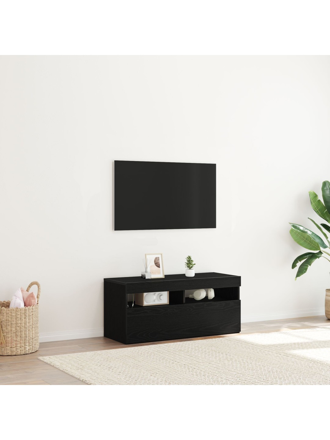 TV KAPP LED-VALGUSTITEGA, MUST TAMMES, 90X35X40 CM, TEHISPUIT