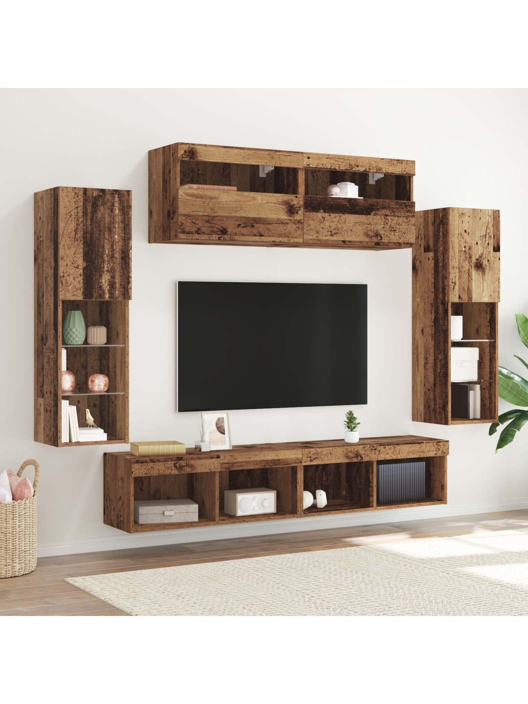 8-OSALINE TV SEINAKAPPIDE KOMPLEKT KOOS LED VANA PUIDU TEHISPUIDUST