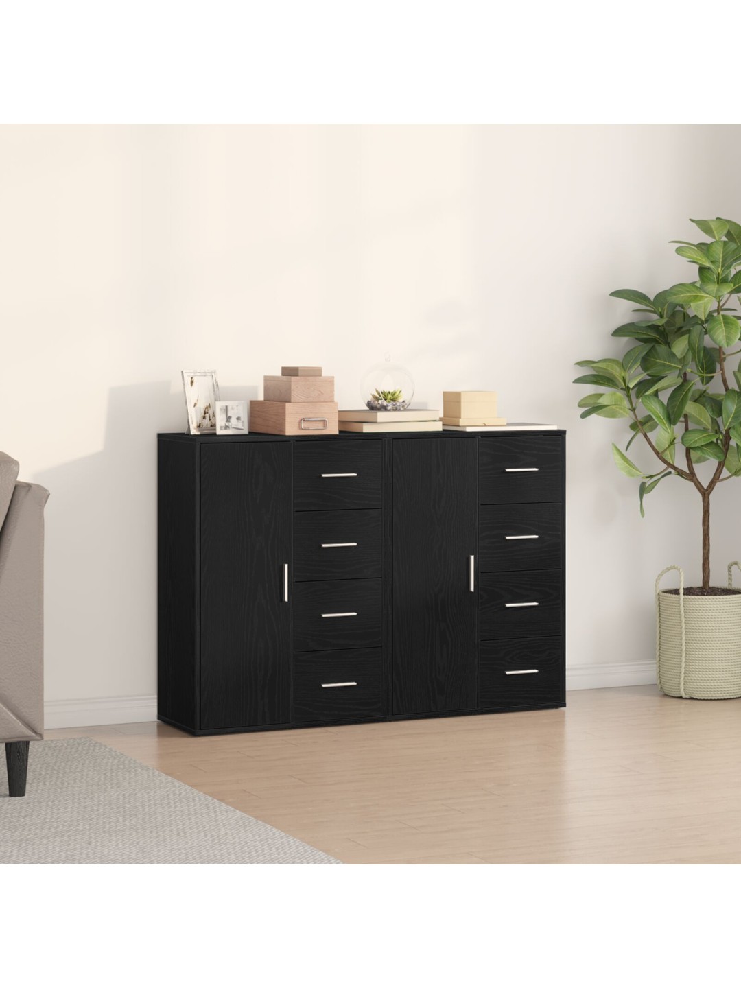 KAPPIDE KOMPLEKT 2 TK MUST JÕ VENEER 60X31X84 CM TÖÖDELDUD PUIT