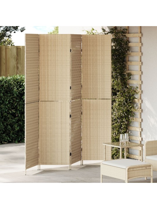 RUUMI JAGAJA 4 PANEELI KOKKUKLAPITAV BEEŽ 196X200 CM POLÜ RATTAN