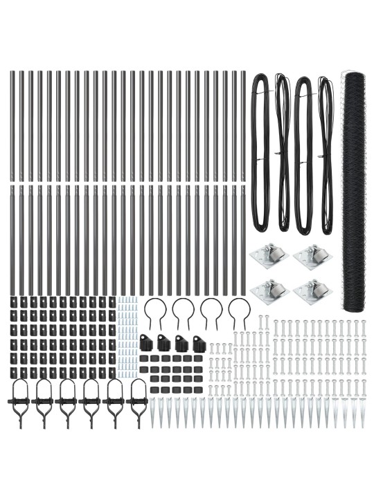 KUUSNURKNE PIIRE HALL 1.6X50 M TERASEST, PIIRDESAMBAD MAAPINNA KINNITUSEGA 13 TK Ø32 MM 180 CM GALVANISEERITUD TERAS
