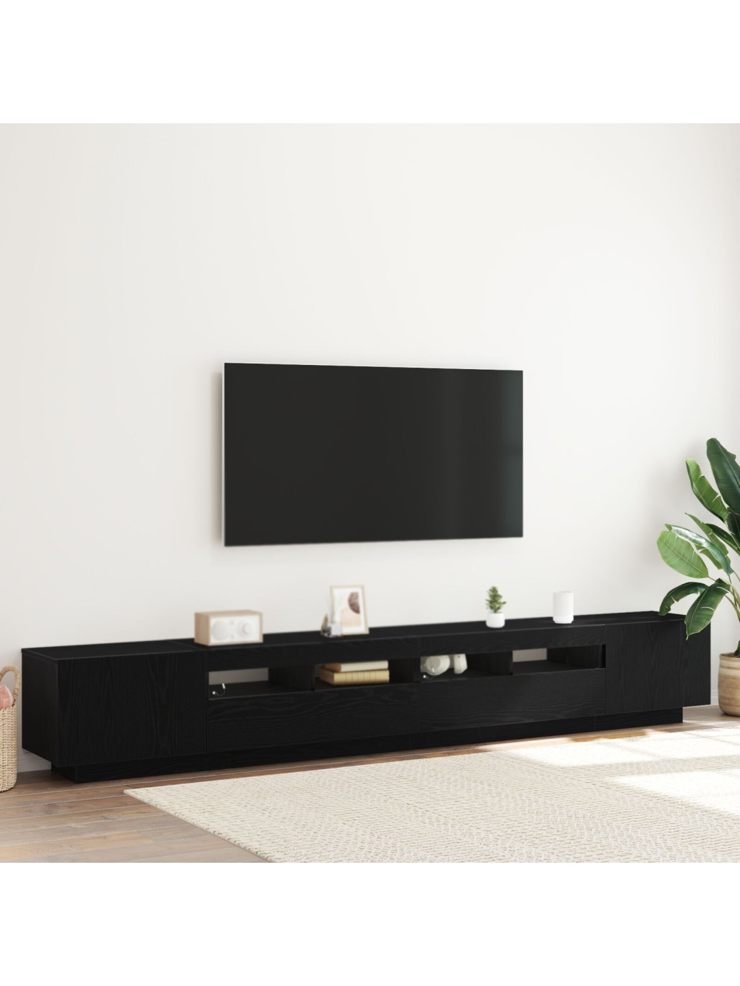 TV ALUS LED-VALGUSTITEGA, MUST TAMME, 260X35X40 CM, TEHISPUIT