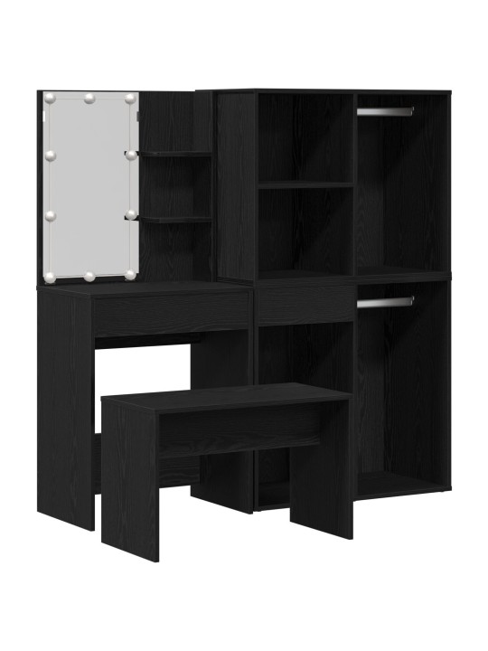 RIIDEPEEGLI KOMPLEKT KOOS LED-IGA MUST TAMM TEHISPUIT, LED RIIDEPEEGEL MUSTAS TAMMES, 60X40X140 CM, VALMISTATUD TEHISPUIDUST, MUSTA TAMME KOSMEETIKAKAPP 80X40X75 CM VALMISTATUD TEHISPUIDUST, MUSTA TAMME KOSMEETIKAKAPP - 80X40X65 CM, VALMISTATUD TEHISPUIDU