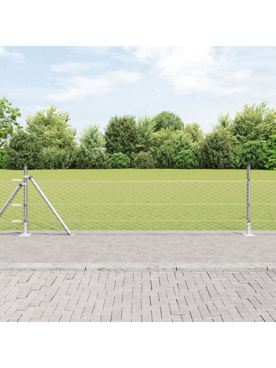 KUUSNURKNE PIIRE 0.4X100 M ZINGITUD TERASEST, PIIREPOSTID ALUSPLAATIDEGA 13 TK Ø32MM 50CM ZINGITUD TERASEST