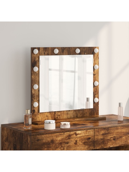 VANITY MIRROR WITH LED LIGHTS SMOKED OAK 60X55X18 CM