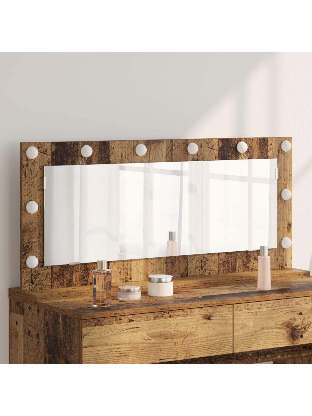 VANITY MIRROR WITH LED LIGHTS OLD WOOD 100X45X18 CM