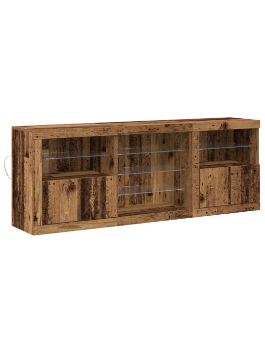 KOHVILAUD LED-VALGUSTUSEGA VANA PUIDUST 181,5X37X67 CM TÖÖDELDUD PUIT