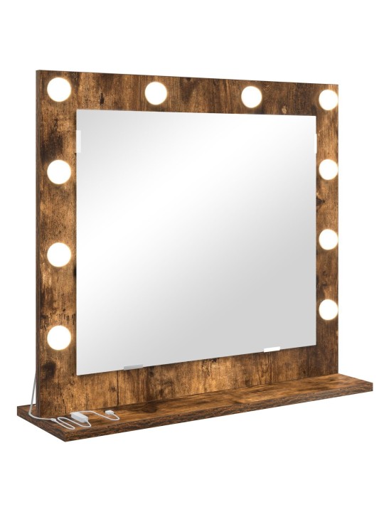 VANITY MIRROR WITH LED LIGHTS SMOKED OAK 60X55X18 CM