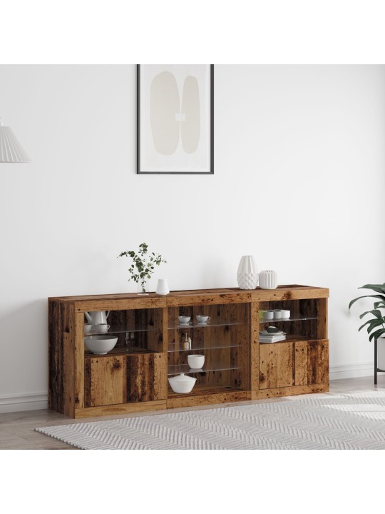 KOHVILAUD LED-VALGUSTUSEGA VANA PUIDUST 181,5X37X67 CM TÖÖDELDUD PUIT
