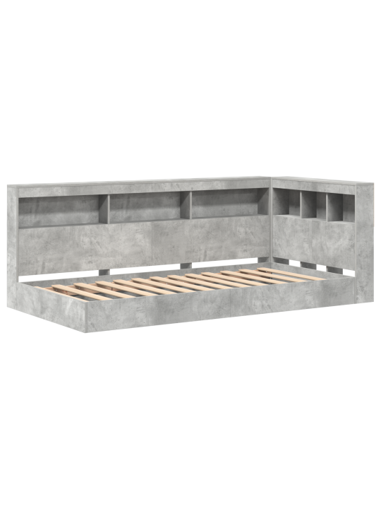 Raamaturiiuliga voodi betoonhall 75x190 cm töödeldud puit