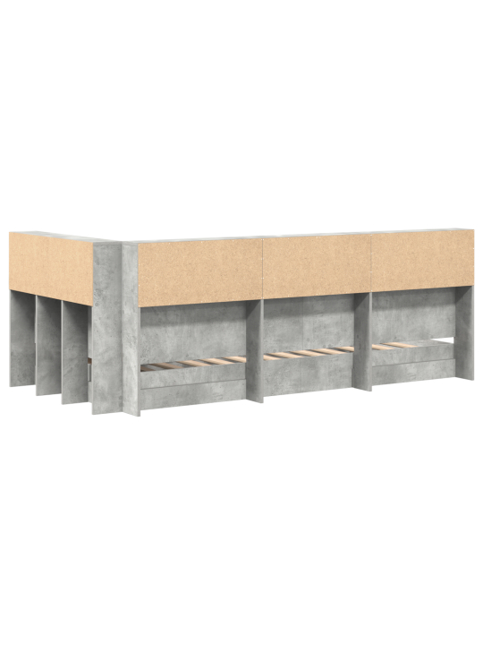 Raamaturiiuliga voodi betoonhall 75x190 cm töödeldud puit