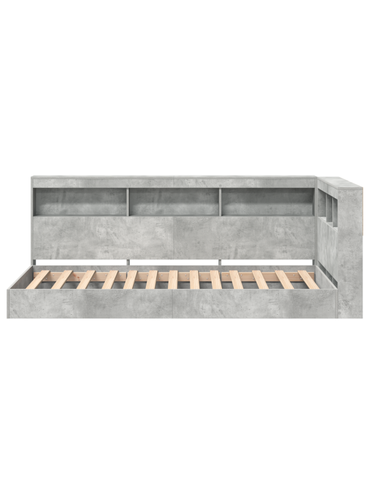 Raamaturiiuliga voodi betoonhall 75x190 cm töödeldud puit