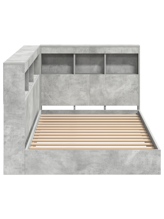 Raamaturiiuliga voodi betoonhall 75x190 cm töödeldud puit