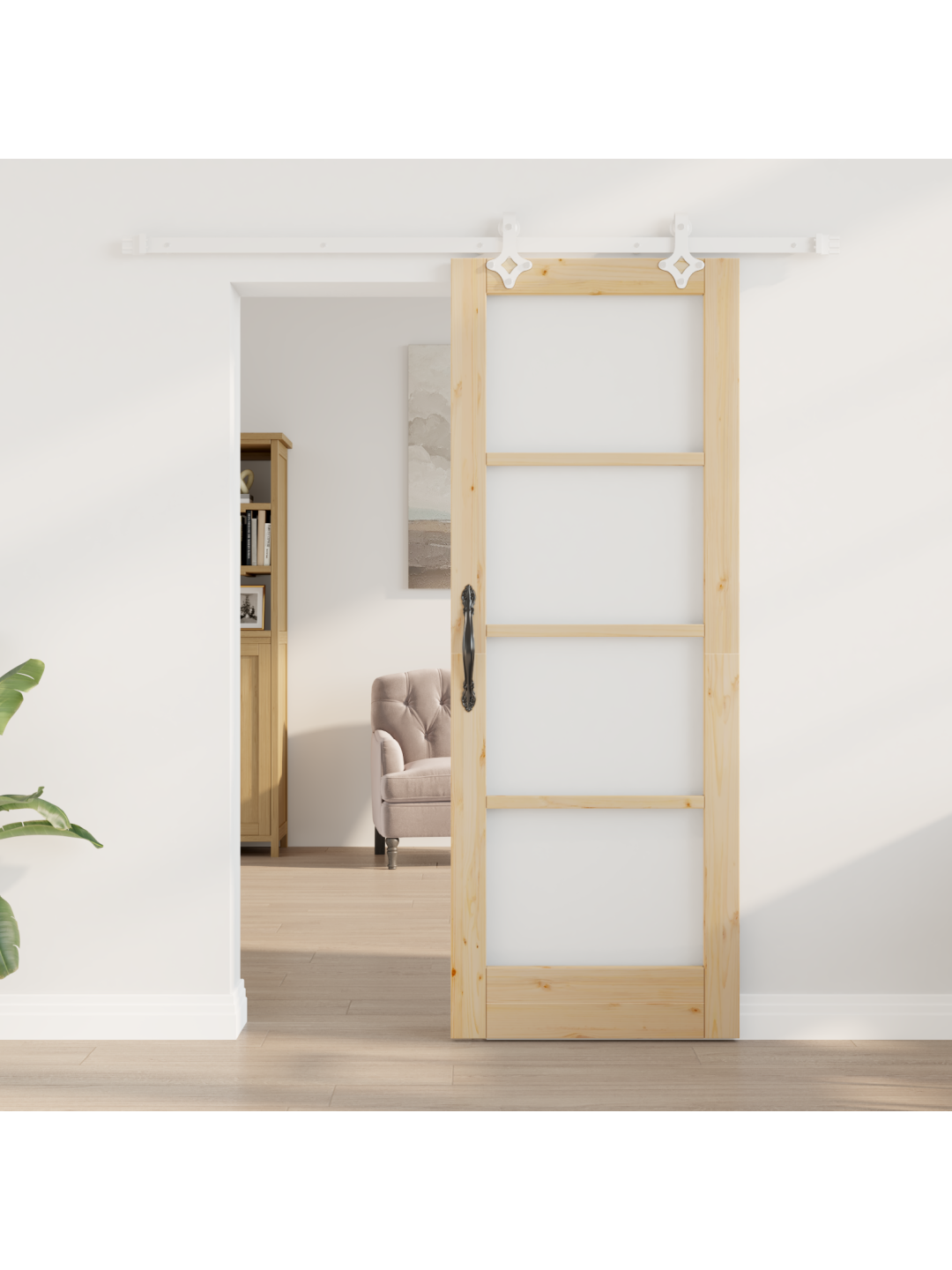 Libisev uks koos tarvikute komplektiga 73.5x198.5 cm massiivpuust männist