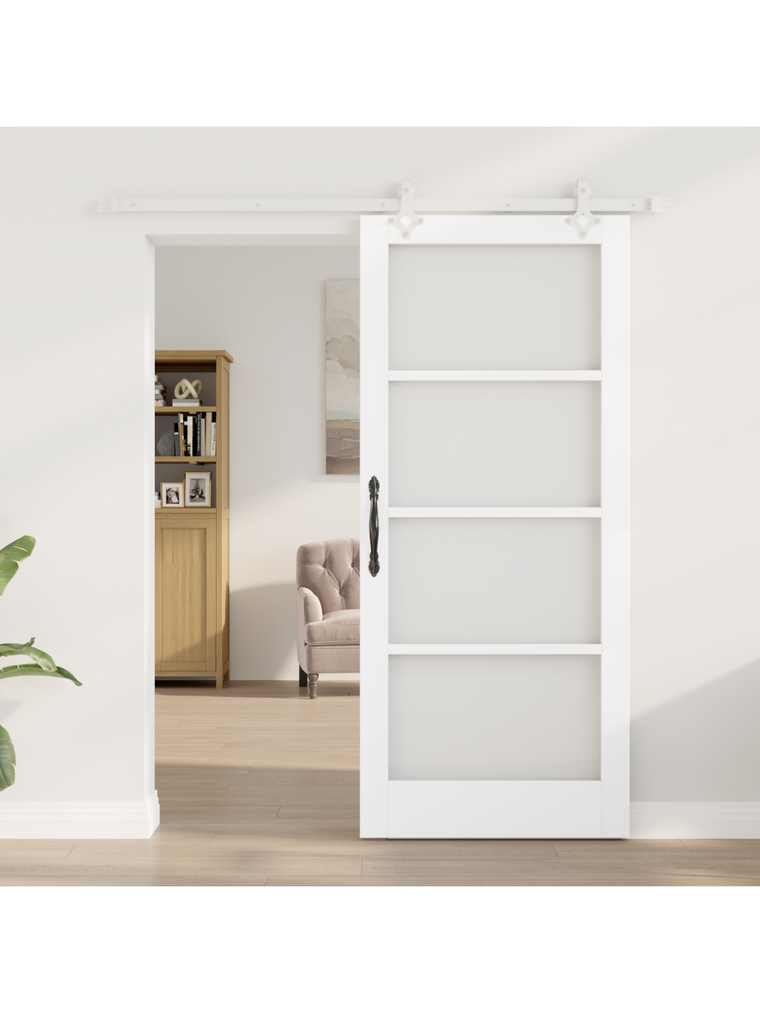 Libisev uks riistvara komplekt valge 86x198,5 cm massiivne männipuit