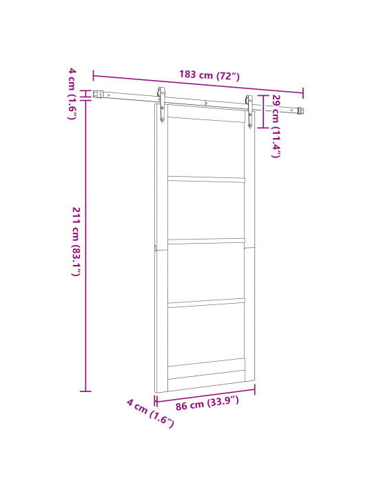 Libisemisuks koos seadmete komplektiga 86x211 cm tugev männipuit