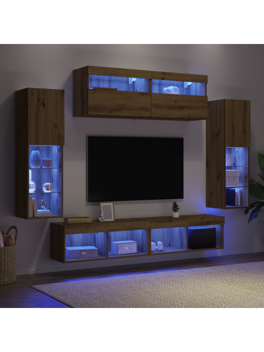 Tv seina kapid koos led tuled 2 tk käsitööne tamm 80x30x30 cm