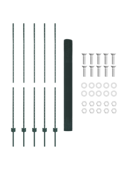 Keermestatud traadi aed 5 u-postiga roheline 1.6x10 m teras
