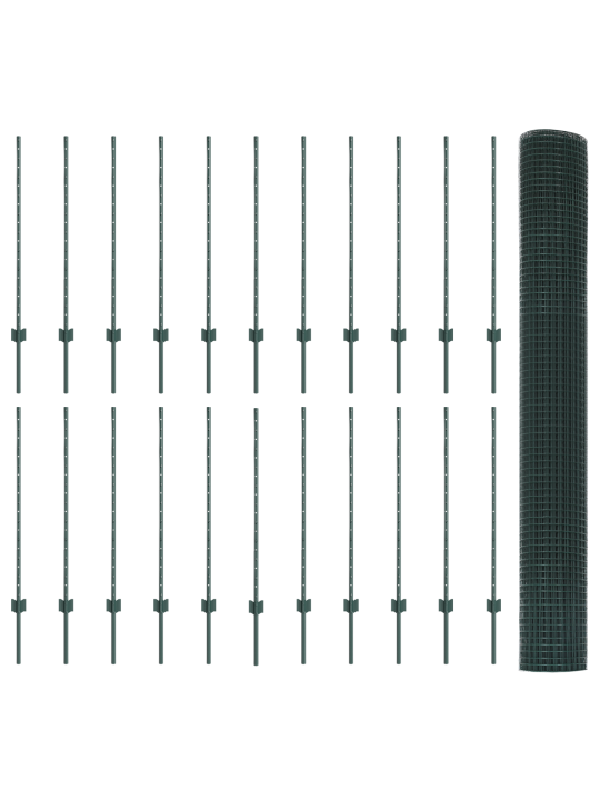 Keermestatud trellise tara koos 22 u-postiga, roheline 1x50 m teras