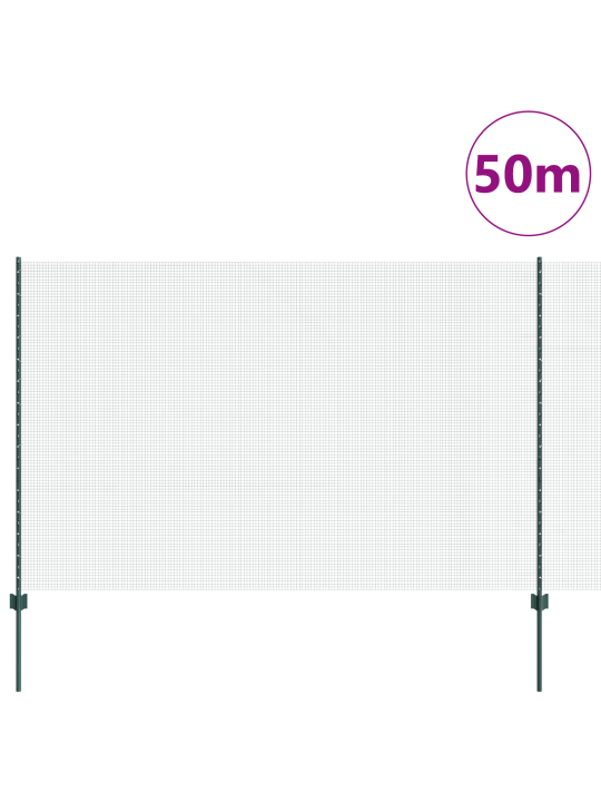 Keevitatud traadi aed 22 u-postiga roheline 1.5x50 m teras