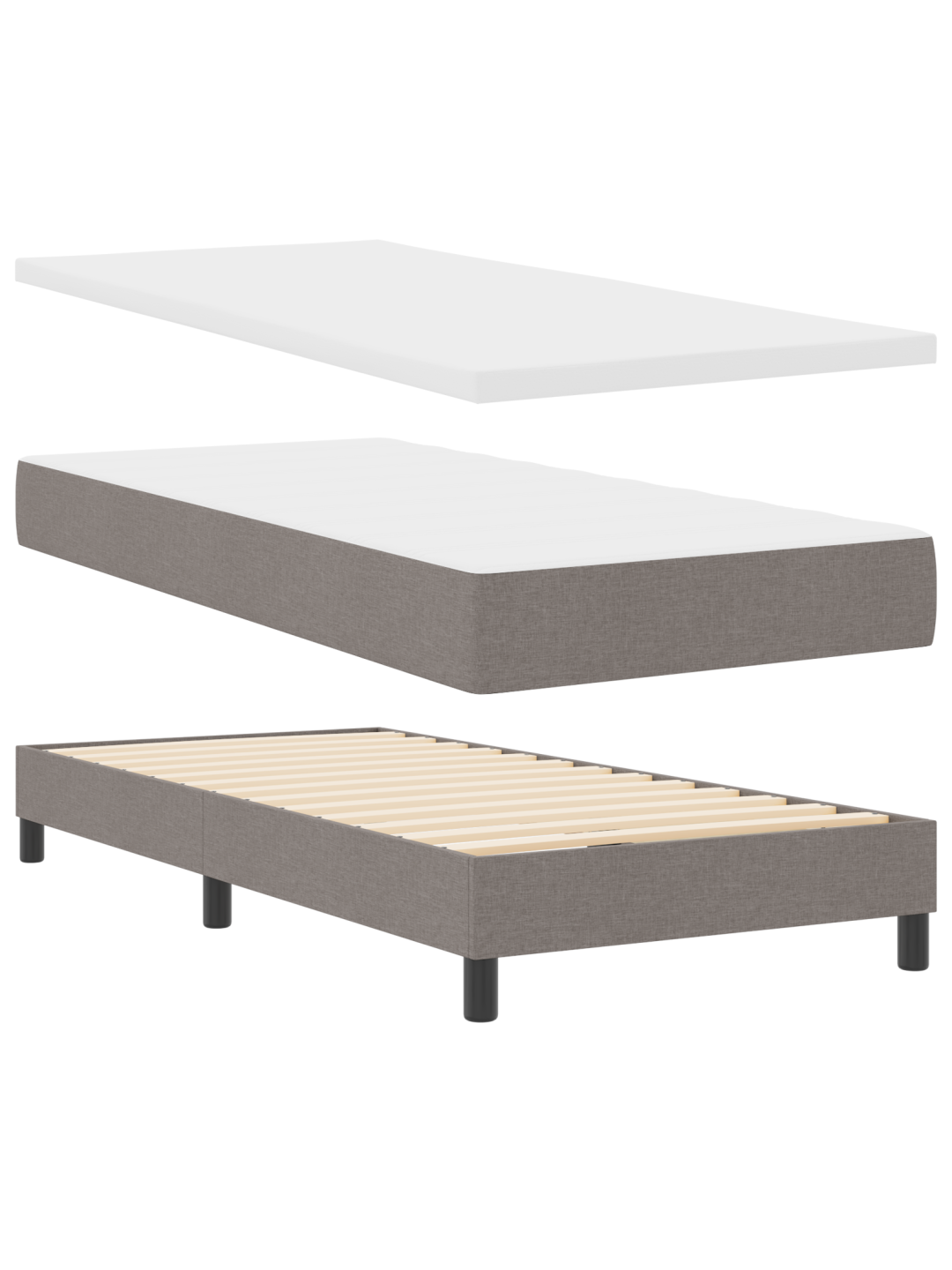 Kasti vedru voodi madratsiga taupe 90x200 cm kangas