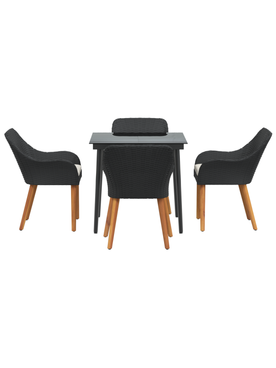 5-osaline aia söögikomplekt must polü rattan