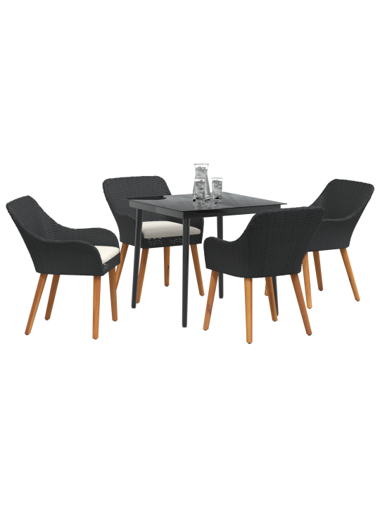 5-osaline aia söögikomplekt must polü rattan