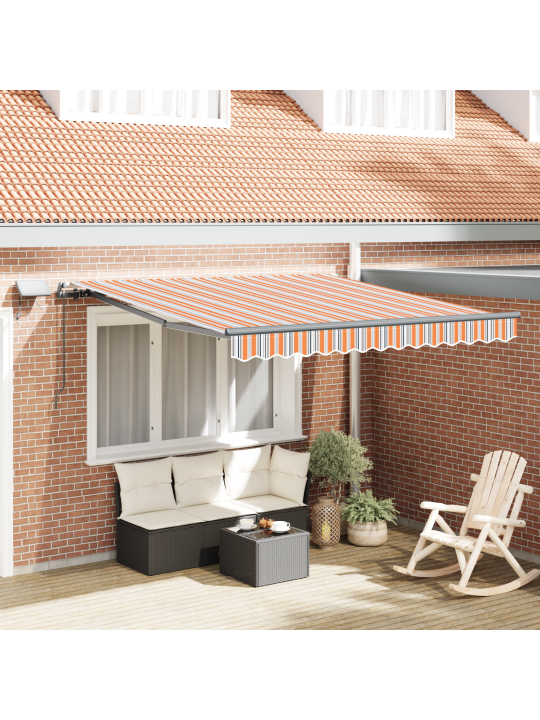 Käsitsi sissetõmmatav varikatus mitmevärvilise triibuga 300x250 cm