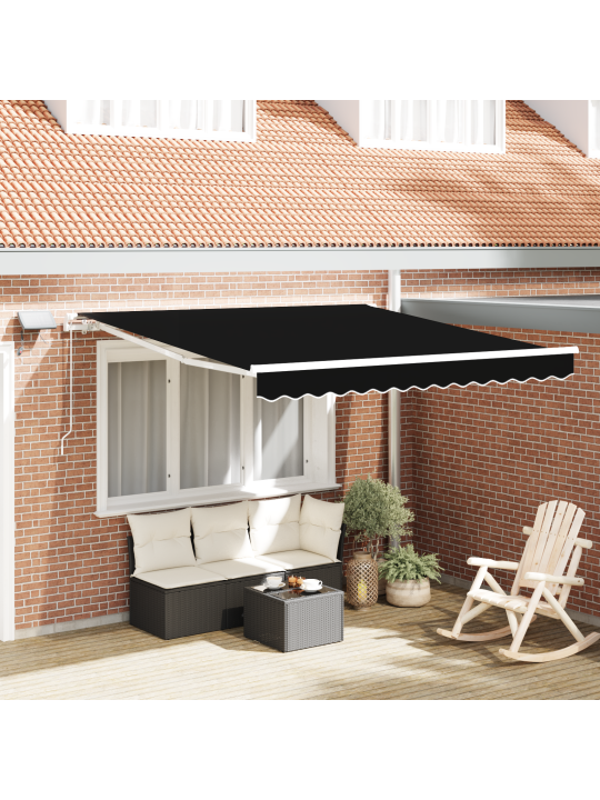 Käsitsi sissetõmmatav varikatus led must 300x250 cm, varikatus vahetuskangas 3x2.5 m raam must