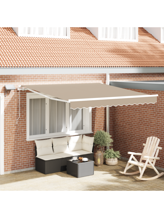 Käsitsi sissetõmmatav varikatus ledidega beež 300x250 cm, varikatuse asenduskangas 3x2.5 m raamile beež