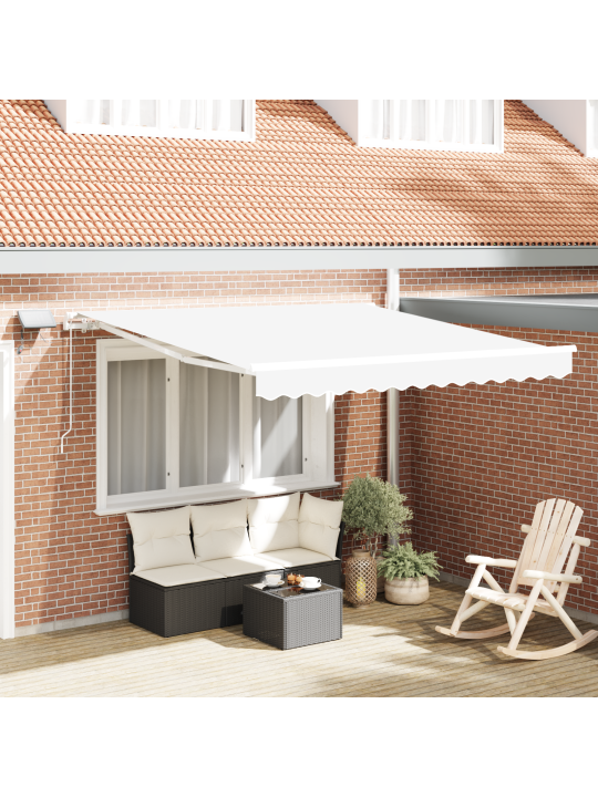 Käsitsi sissetõmmatav varikatus led valges 300x250 cm, varikatus asenduskangas 3x2.5 m raam valges