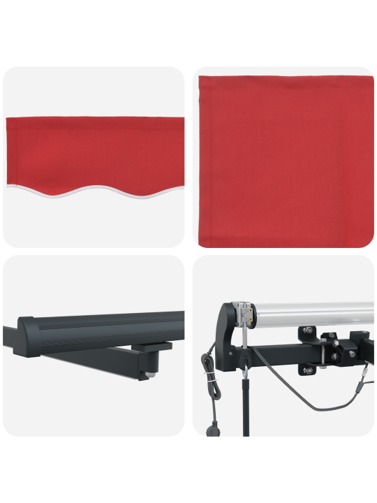 Automaatne sissetõmmatav varikatus led-dega punane 300x250 cm, varikatuse asenduskangas 3x2.5 m raami jaoks punane