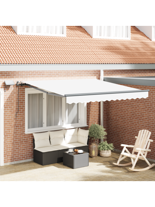 Käsitsi sissetõmmatav varikatus led-iga valge 350x250 cm, varikatuse asenduskangas 3.5x2.5 m raamile valge