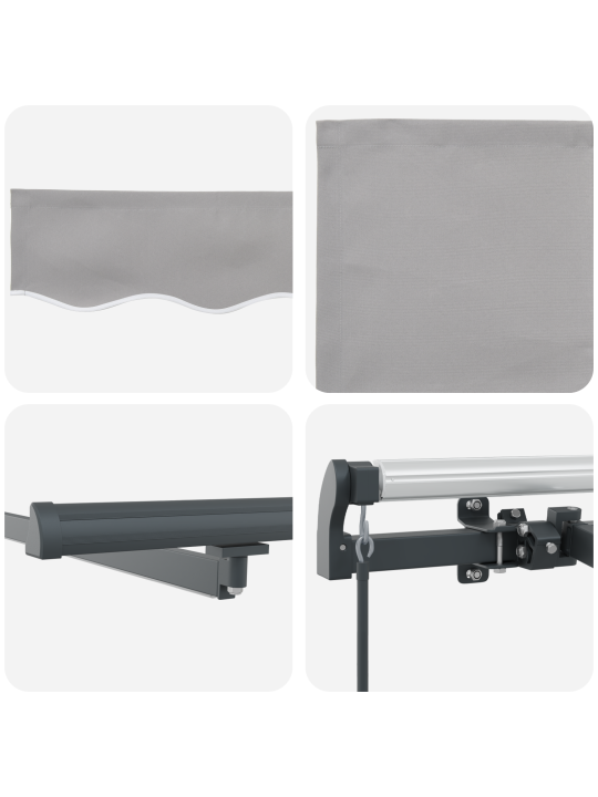 Käsitsi sissetõmmatav varikatus koos led-iga, helehall 350x250 cm, varikatus vahetuskangas 3,5x2,5 m raami jaoks, helehall