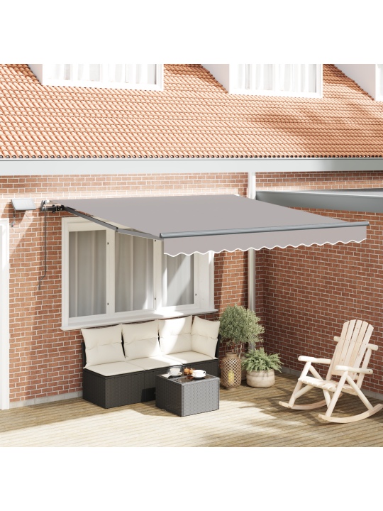 Käsitsi sissetõmmatav varikatus koos led-iga, helehall 350x250 cm, varikatus vahetuskangas 3,5x2,5 m raami jaoks, helehall