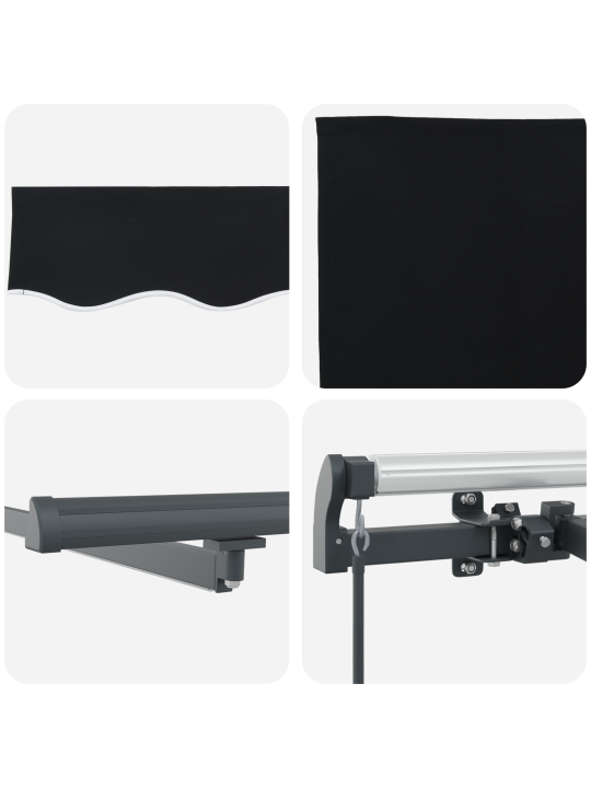 Käsitsi sissetõmmatav varikatus led-iga must 400x350 cm, varikatuse asenduskangas 4x3,5 m raamile must