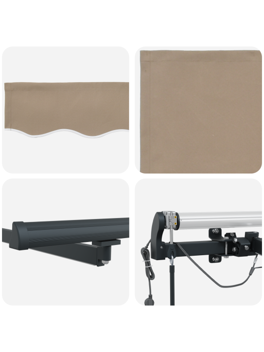 Automaatne sissetõmmatav varikatus koos led beež 450x300 cm, varikatuse asenduskangas 4,5x3 m raami beež