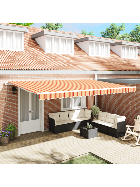 Manuaalne sissetõmmatav varikatus oranž ja kollane 500x350 cm