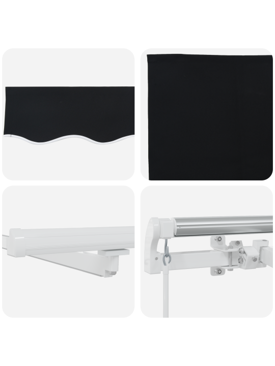 Käsitsi juhitav sissetõmmatav varikatus led-iga must 500x350 cm, varikatuse asendusmaterjal 5x3.5 m raami jaoks must