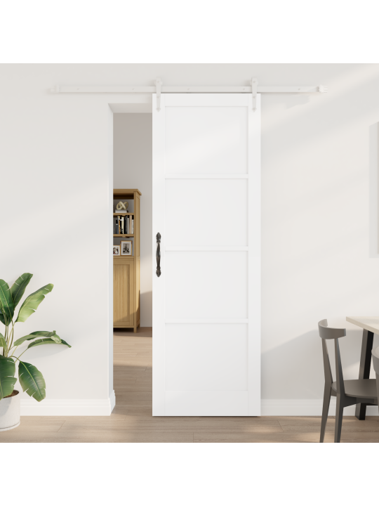 Libisev uks koos riistvarakomplektiga valge 78x232 cm massiivne männi puit