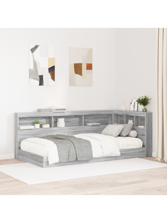 Raamaturiiuliga voodi hall sonoma 90x190 cm tehispuidust