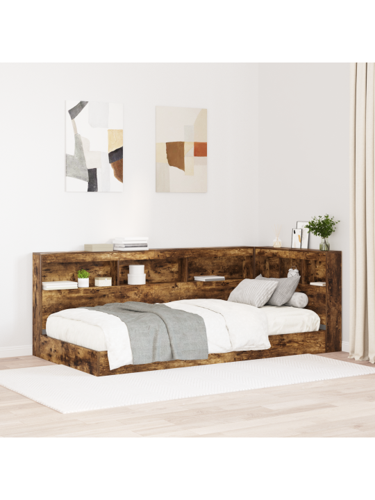 Raamatukapiga voodi suitsutatud tamm 75x190 cm tehispuit